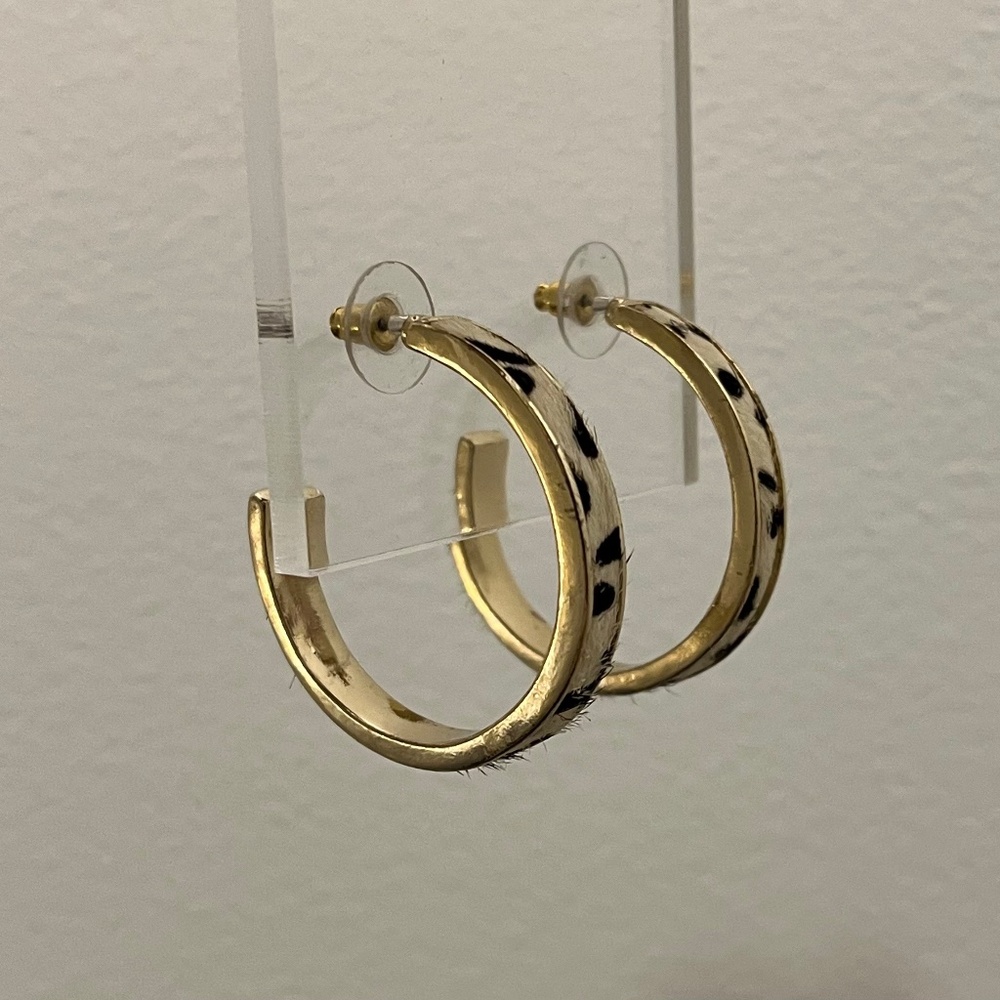 Black & White Spotted (Faux) Cowhair Hoop Earrings (NWOT)